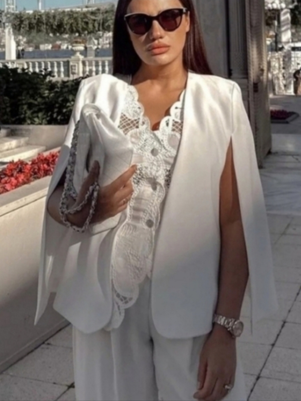 ZARA CAPE BLAZER WHITE SIZE L - Picture 9 of 15